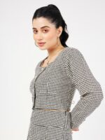 SASSAFRAS Black Checked Square Neck Crop Top - Image 3