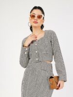 SASSAFRAS Black Checked Square Neck Crop Top - Image 6