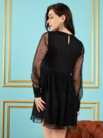 SASSAFRAS Black Embellished Detailed Gathered Detailed Fit & Flare Mini Dress - Image 4