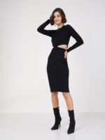SASSAFRAS Black Ribbed Cut-Out Sheath Dress - Image 3