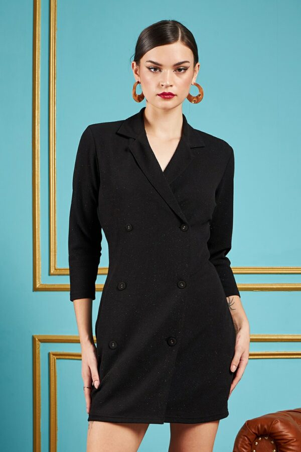 SASSAFRAS Black Self Design Lapel Collar Sheath Dress