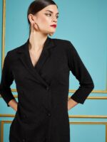 SASSAFRAS Black Self Design Lapel Collar Sheath Dress - Image 2