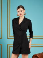 SASSAFRAS Black Self Design Lapel Collar Sheath Dress - Image 3
