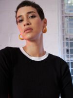 SASSAFRAS Black Self Design Long Sleeves Cut Out Fitted Top - Image 2