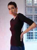 SASSAFRAS Black Self Design Long Sleeves Cut Out Fitted Top - Image 3