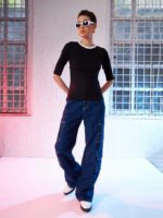 SASSAFRAS Black Self Design Long Sleeves Cut Out Fitted Top - Image 5