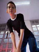 SASSAFRAS Black Self Design Long Sleeves Cut Out Fitted Top - Image 6