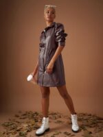 SASSAFRAS Brown Shirt Collar Cuffed Sleeves Shirt Dress - Image 5