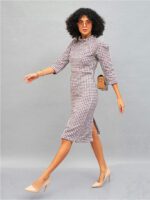 SASSAFRAS Burgundy & White Geo Jacquard Tweed Self Design Sheath Dress - Image 5