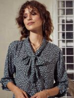 SASSAFRAS Charcoal Animal Printed Tie-Up Neck Shirt Style Top - Image 2