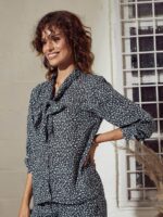 SASSAFRAS Charcoal Animal Printed Tie-Up Neck Shirt Style Top - Image 3