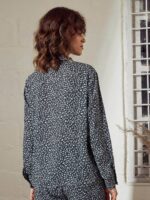 SASSAFRAS Charcoal Animal Printed Tie-Up Neck Shirt Style Top - Image 4