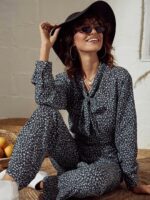 SASSAFRAS Charcoal Animal Printed Tie-Up Neck Shirt Style Top - Image 7