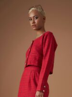 SASSAFRAS Checked Square Neck Jacquard Shirt Style Crop Top - Image 3