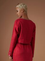 SASSAFRAS Checked Square Neck Jacquard Shirt Style Crop Top - Image 4