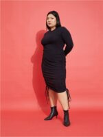 SASSAFRAS Curve Plus Size Round Neck Cotton Sheath Midi Dress - Image 3