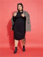SASSAFRAS Curve Plus Size Round Neck Cotton Sheath Midi Dress - Image 5