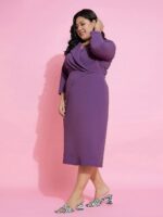 SASSAFRAS Curve Plus Size Shirt Collar Wrap Midi Dress - Image 3
