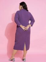 SASSAFRAS Curve Plus Size Shirt Collar Wrap Midi Dress - Image 4