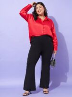 SASSAFRAS Curve Red Plus Size Comfort Spread Collar Satin Casual Shirt - Image 5