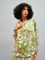 SASSAFRAS Floral Printed Satin Oversized Casual Shirt