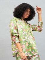 SASSAFRAS Floral Printed Satin Oversized Casual Shirt - Image 3