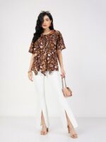 SASSAFRAS Floral Printed Tie Up Neck Flared Sleeves Ruffled Georgette Top - Image 5
