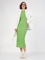 SASSAFRAS Green Ribbed Sheath Midi Dress - Image 5