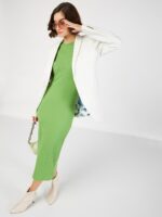 SASSAFRAS Green Ribbed Sheath Midi Dress - Image 6