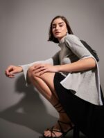 SASSAFRAS Grey Ribbed High Neck Bell Sleeves Regular Top - Image 7