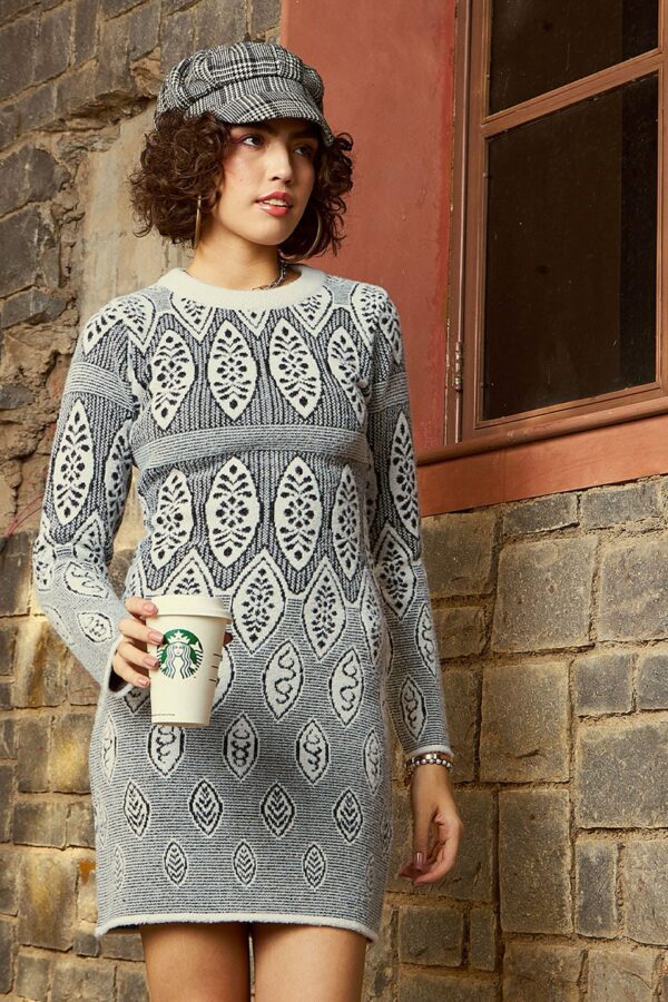 SASSAFRAS Grey Self Design Jumper Dress
