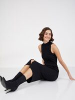 SASSAFRAS High Neck Sleeveless Midi Sheath Dress - Image 7