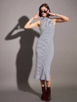 SASSAFRAS High Neck Striped Bodycon Midi Dress