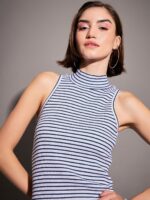 SASSAFRAS High Neck Striped Bodycon Midi Dress - Image 2