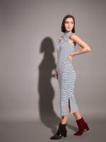 SASSAFRAS High Neck Striped Bodycon Midi Dress - Image 3