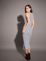 SASSAFRAS High Neck Striped Bodycon Midi Dress - Image 4