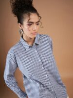 SASSAFRAS Navy Blue Oversized Gingham Checks Pure Cotton Casual Shirt - Image 6