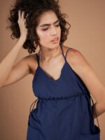 SASSAFRAS Navy Blue Shoulder Straps Empire Midi Dress - Image 2