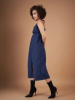 SASSAFRAS Navy Blue Shoulder Straps Empire Midi Dress - Image 3