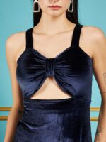 SASSAFRAS Navy Blue Velvet Shoulder Straps Cut-Outs Sheath Party Dress - Image 2
