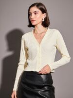 SASSAFRAS Off White V-Neck Front Open Cardigan Top