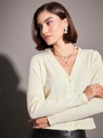 SASSAFRAS Off White V-Neck Front Open Cardigan Top - Image 2