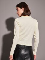 SASSAFRAS Off White V-Neck Front Open Cardigan Top - Image 4