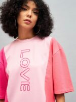 SASSAFRAS Pink Love Colourblocked Cotton T-shirt Mini Dress - Image 2