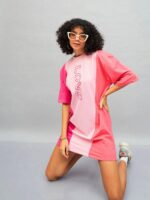 SASSAFRAS Pink Love Colourblocked Cotton T-shirt Mini Dress - Image 6