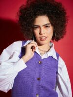 SASSAFRAS Purple Puff Sleeves Shirt Style Mini Dress - Image 2