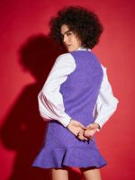 SASSAFRAS Purple Puff Sleeves Shirt Style Mini Dress - Image 4