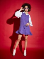 SASSAFRAS Purple Puff Sleeves Shirt Style Mini Dress - Image 5
