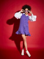 SASSAFRAS Purple Puff Sleeves Shirt Style Mini Dress - Image 6