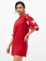 SASSAFRAS Red Georgette A-Line Dress - Image 3